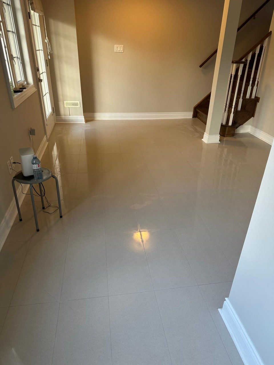 Large-format polished porcelain flooring