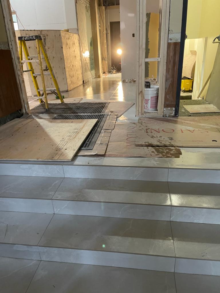 Commercial flooring installation in progress