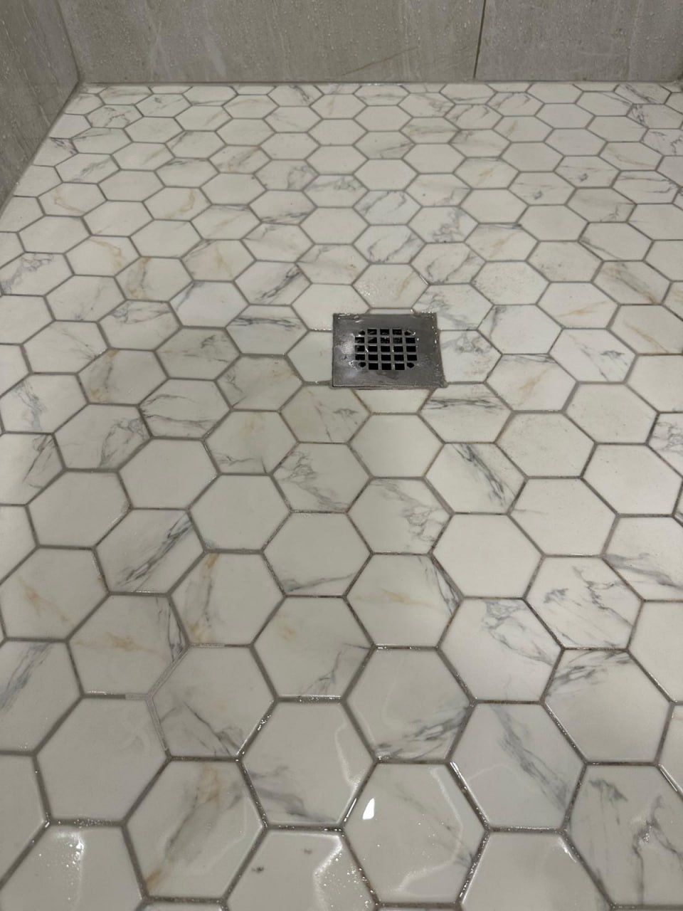 Hexagon marble mosaic shower pan